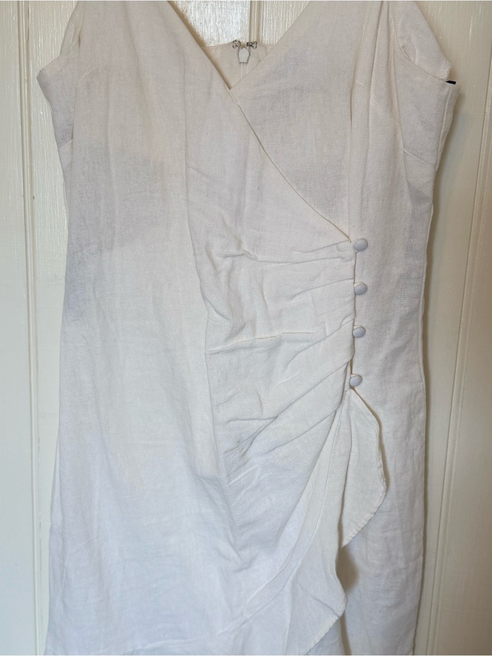 White Linen Ruffle Slip Dress - Picture 2 of 4
